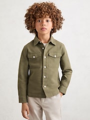 أخضر - Reiss Isle Cotton Button-Through Overshirt - Image 3 of 5