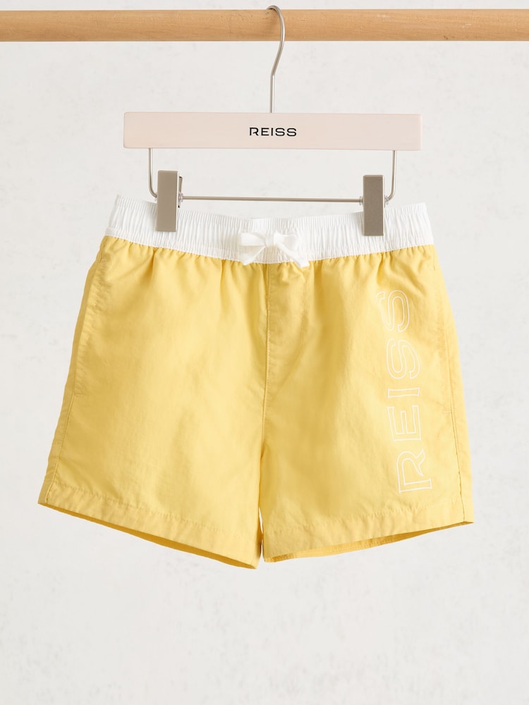 Reiss Yellow Ley 9-13 yrs Colour-Block Logo Swim Shorts - Image 2 of 3 Reiss Yellow Ley 9-13 yrs Colour-Block Logo Swim Shorts - Image 2 of 3