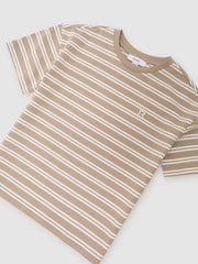 Reiss Taupe/White Emerson Cotton Stripe Logo-Embroidered T-Shirt - Image 2 of 3