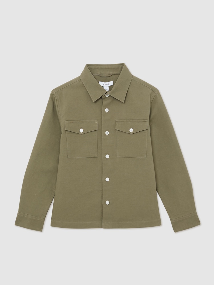 Reiss Green Isle Cotton Button-Through Overshirt - Image 2 of 5 Reiss Green Isle Cotton Button-Through Overshirt - Image 2 of 5