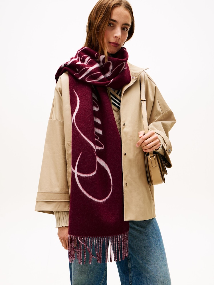 Tommy Hilfiger Red Pure Wool Logo Scarf - Image 4 of 4 Tommy Hilfiger Red Pure Wool Logo Scarf - Image 4 of 4
