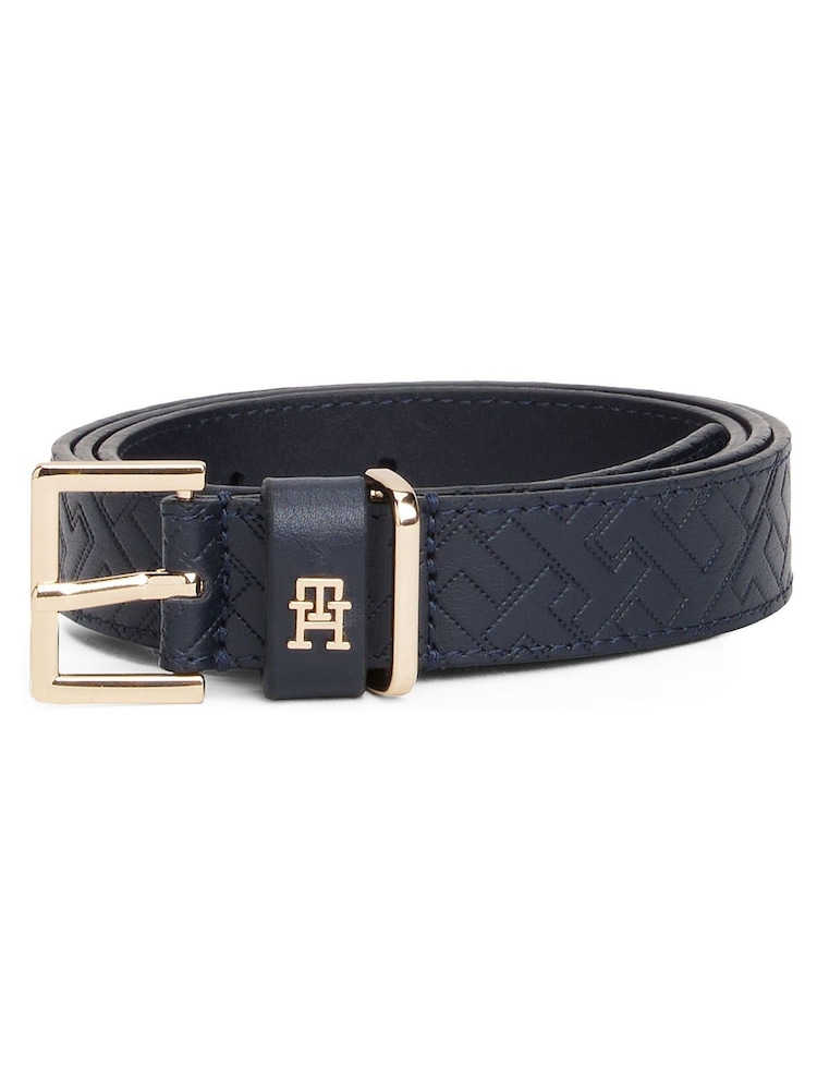 Tommy Hilfiger Blue Leather Embossed Logo Belt - Image 1 of 4
