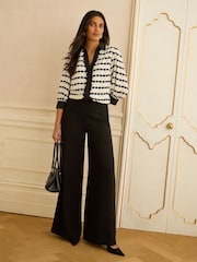 Love & Roses Ivory Stripe Scallop Trim Short Sleeve Notch Neck Shirt - Image 4 of 4