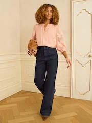 Love & Roses Apricot Lace Long Sleeve Button Front Blouse - Image 4 of 4