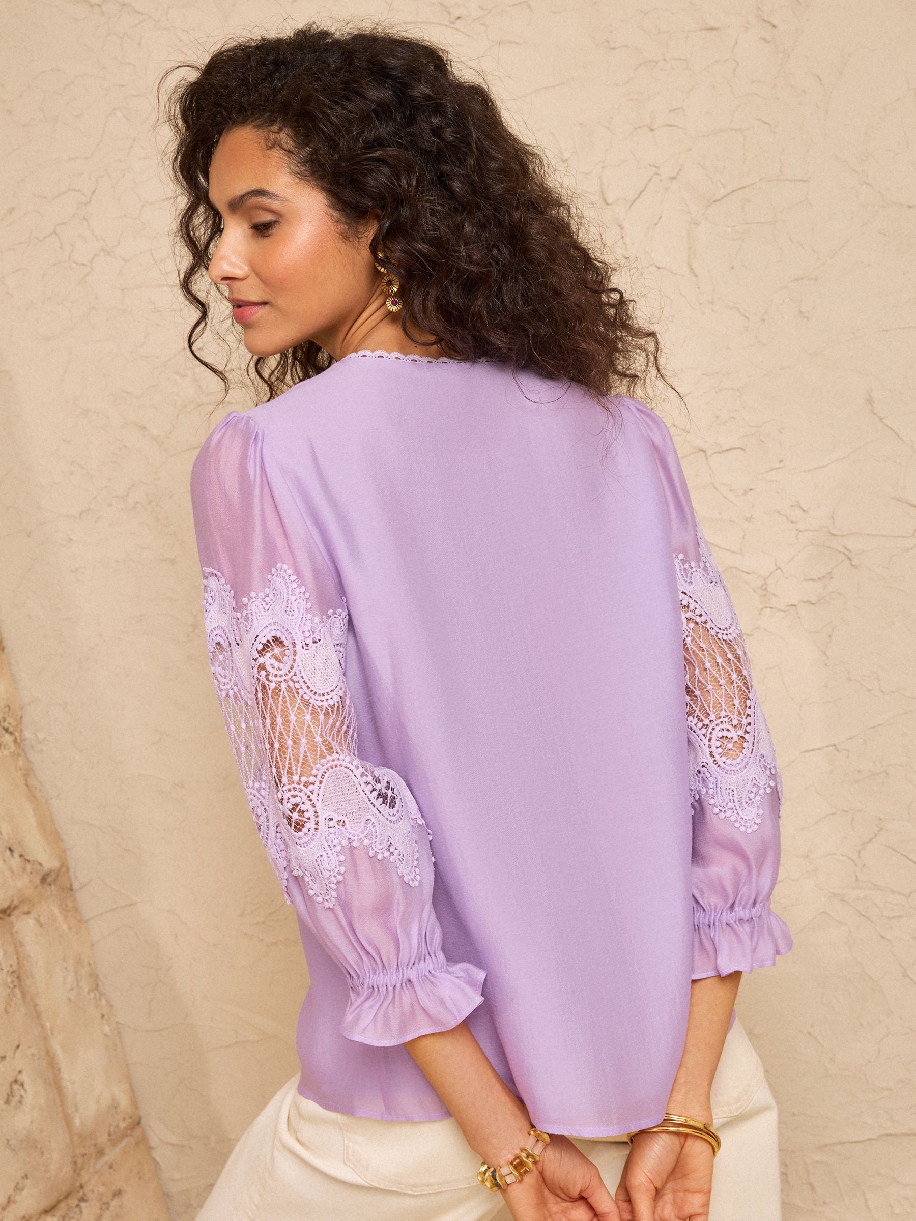 Buy Love & Roses Lilac Purple Lace Long Sleeve Button Front Blouse