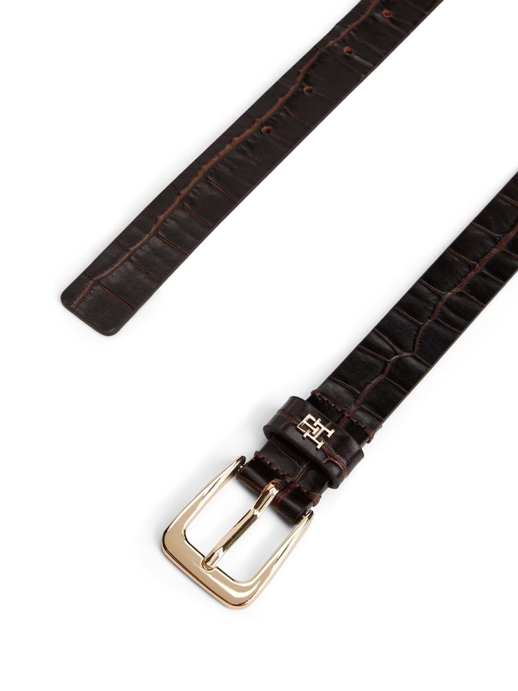 Tommy Hilfiger Brown Square Buckle Croco-Print Leather Belt - Image 2 of 4