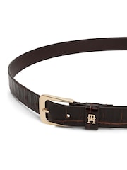 Tommy Hilfiger Brown Square Buckle Croco-Print Leather Belt - Image 4 of 4