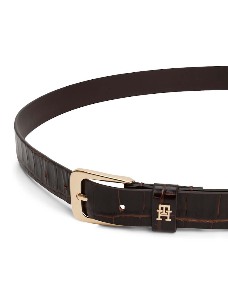 Tommy Hilfiger Brown Square Buckle Croco-Print Leather Belt - Image 4 of 4 Tommy Hilfiger Brown Square Buckle Croco-Print Leather Belt - Image 4 of 4