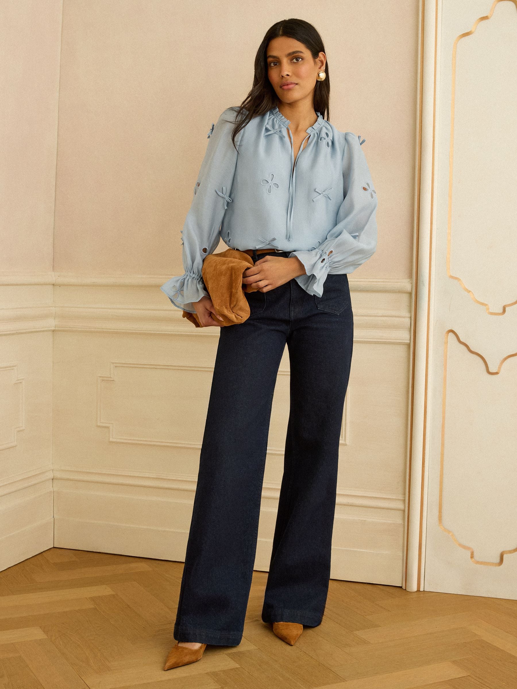 Buy Love & Roses Blue Petite 3D Bow Notch Neck Blouse from Next USA