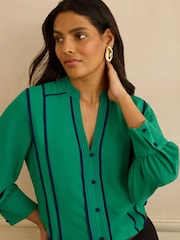 Groen - Blouse met Love & Roses-kraag en inkeping in de halslijn 3/4 - Afbeelding 2 van 4