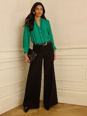 Groen - Blouse met Love & Roses-kraag en inkeping in de halslijn 3/4 - Afbeelding 3 van 4