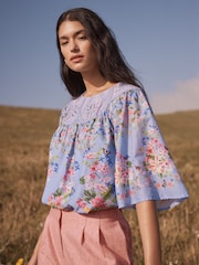 Love & Roses Blue Floral Printed Petite Blouse - Image 2 of 5