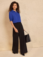 Love & Roses Cobalt Blue Frill Detail Short Sleeve Button Through Shirt - Image 3 of 4