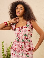 Love & Roses Red Petite Gingham Cherry Printed Top - Image 2 of 5