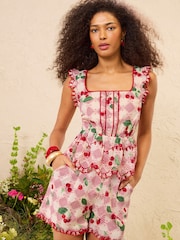 Love & Roses Red Petite Gingham Cherry Printed Top - Image 4 of 5