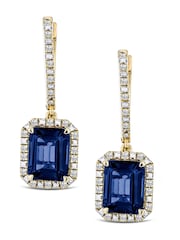 The Diamond Store Blue Astra 4.00ct Octagon Cut Lab Sapphire Halo Drop Earrings in 18K Gold Vermeil - Image 1 of 7