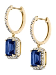 The Diamond Store Blue Astra 4.00ct Octagon Cut Lab Sapphire Halo Drop Earrings in 18K Gold Vermeil - Image 2 of 7