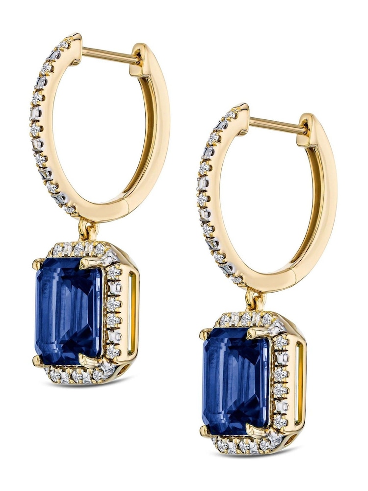 The Diamond Store Blue Astra 4.00ct Octagon Cut Lab Sapphire Halo Drop Earrings in 18K Gold Vermeil - Image 2 of 7