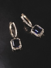 The Diamond Store Blue Astra 4.00ct Octagon Cut Lab Sapphire Halo Drop Earrings in 18K Gold Vermeil - Image 3 of 7