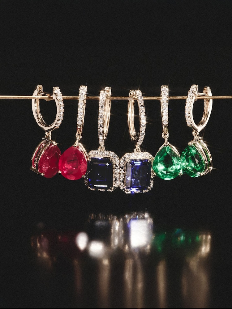 The Diamond Store Blue Astra 4.00ct Octagon Cut Lab Sapphire Halo Drop Earrings in 18K Gold Vermeil - Image 7 of 7