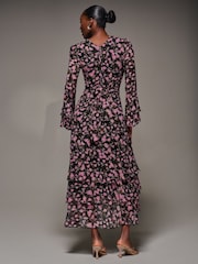 Jolie Moi Pink Ruffled Long Sleeve Tiered Chiffon Midax Dress - Image 5 of 6