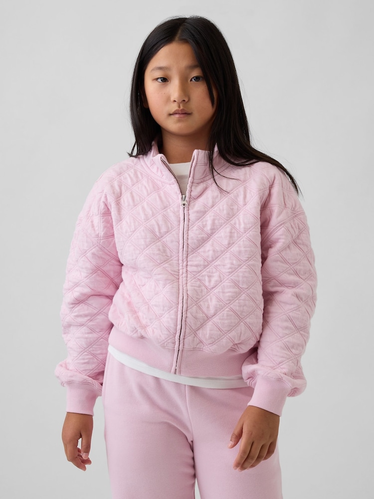 Gap Pink Oversized Quilted Zip Jacket (4-13yrs) - Image 1 of 5
