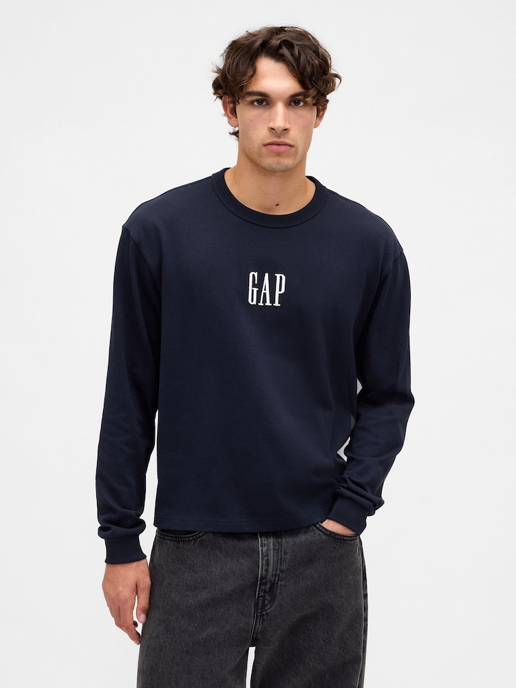 Gap Navy Logo Long Sleeve T-Shirt - Image 1 of 4 Gap Navy Logo Long Sleeve T-Shirt - Image 1 of 4