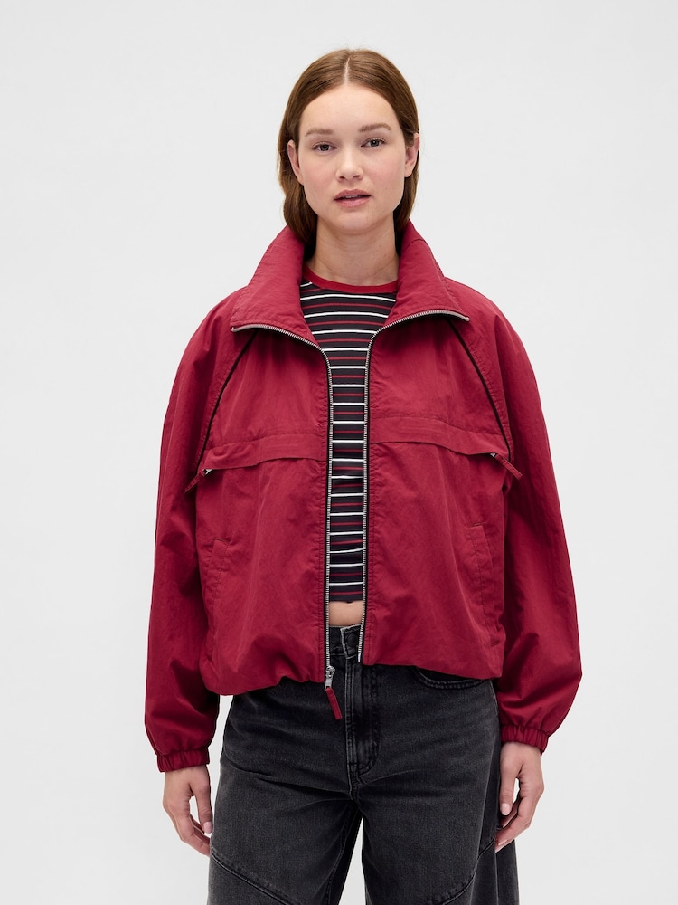 Gap Red Stranger Things Flannel-Lined Track Jacket - Image 1 of 6 Gap Red Stranger Things Flannel-Lined Track Jacket - Image 1 of 6