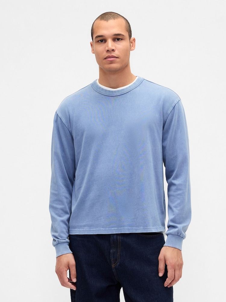 Gap Blue Heavyweight Crop T-Shirt - Image 1 of 4 Gap Blue Heavyweight Crop T-Shirt - Image 1 of 4