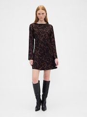 Gap Brown Satin Boatneck Mini Dress - Image 1 of 7