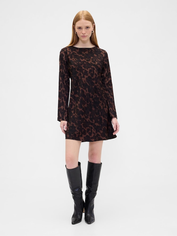 Gap Brown Satin Boatneck Mini Dress - Image 1 of 7