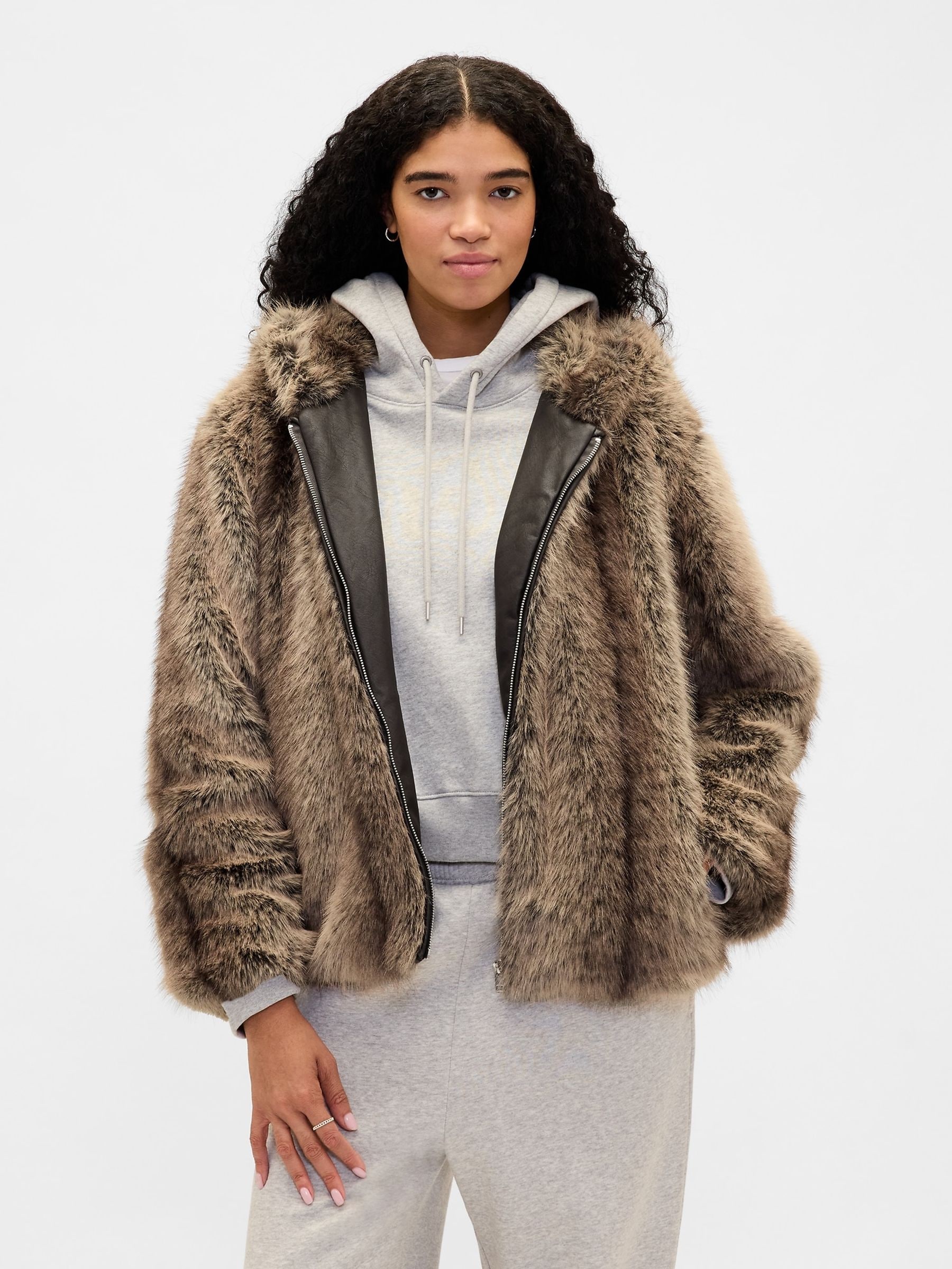 Buy Gap Brown Faux Fur Relaxed Zip Hoodie from the Next UK online shop