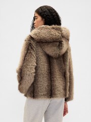 Gap Brown Faux Fur Relaxed Zip Hoodie - Image 2 of 4