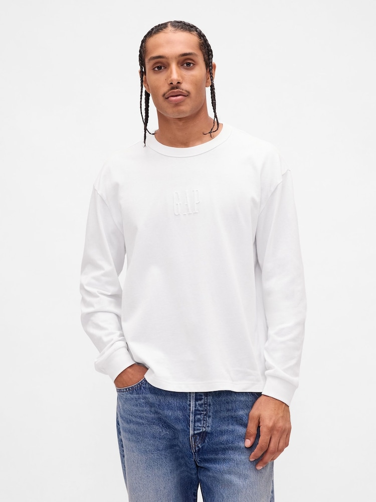 Gap White Logo Long Sleeve T-Shirt - Image 1 of 4 Gap White Logo Long Sleeve T-Shirt - Image 1 of 4