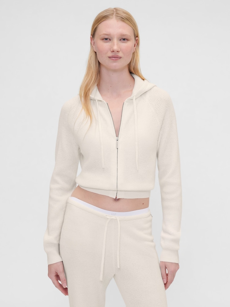 Gap Cream Summer Fridays Cash Soft Waffle Crop Hoodie - Image 1 of 6