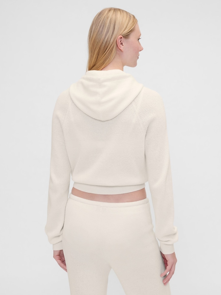 Gap Cream Summer Fridays Cash Soft Waffle Crop Hoodie - Image 2 of 6