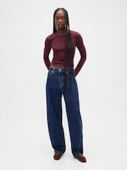 Gap Modern Red Long Sleeve Crew Neck T-Shirt - Image 3 of 4