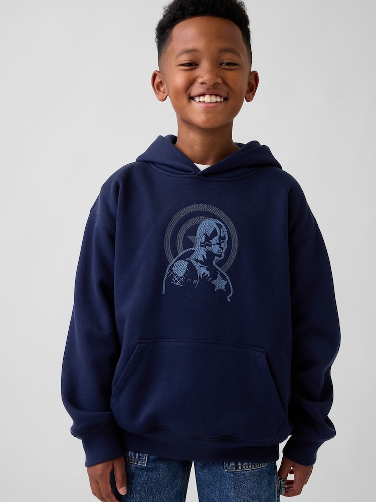 Gap Blue Marvel VintageSoft Relaxed Hoodie (4-13yrs) - Image 1 of 5 Gap Blue Marvel VintageSoft Relaxed Hoodie (4-13yrs) - Image 1 of 5