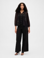 Negro - Gap Sheer Lace Inset Tie-Neck Top - Imagen 3 de 4
