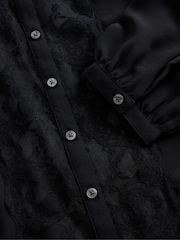 Negro - Gap Sheer Lace Inset Tie-Neck Top - Imagen 4 de 4