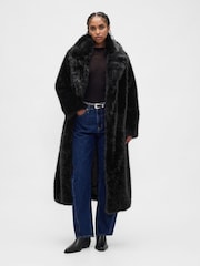 Gap Black Faux Fur Long Coat - Image 1 of 4