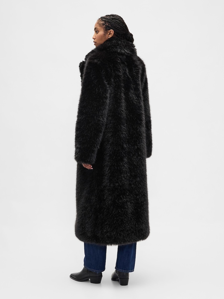 Gap Black Faux Fur Long Coat - Image 2 of 4
