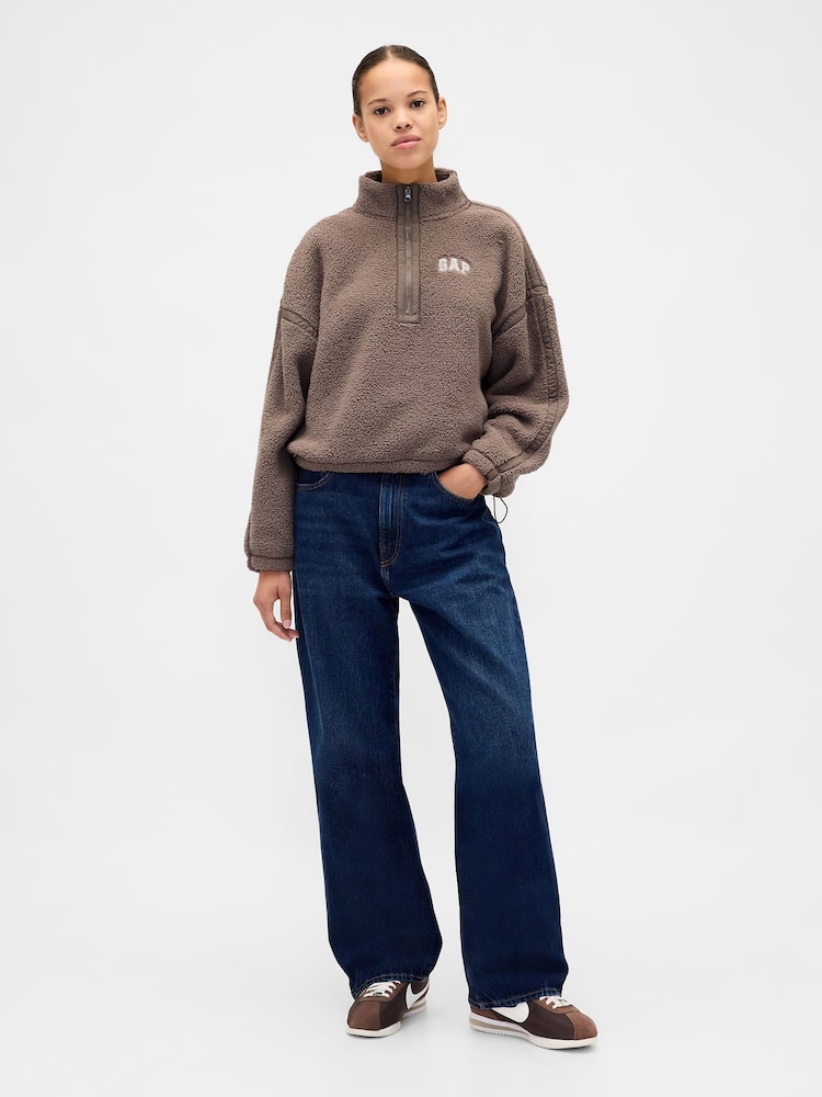 Womens Half Zip Pullover Cropped Sweatshirt Sherpa Fleece Jacket Fuzzy Sweaters Trendy Winter Clothes With Pockets