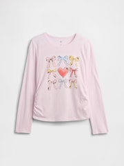 Gap Pink Bow Ruched Graphic T-Shirt (4-13yrs) - Image 1 of 2