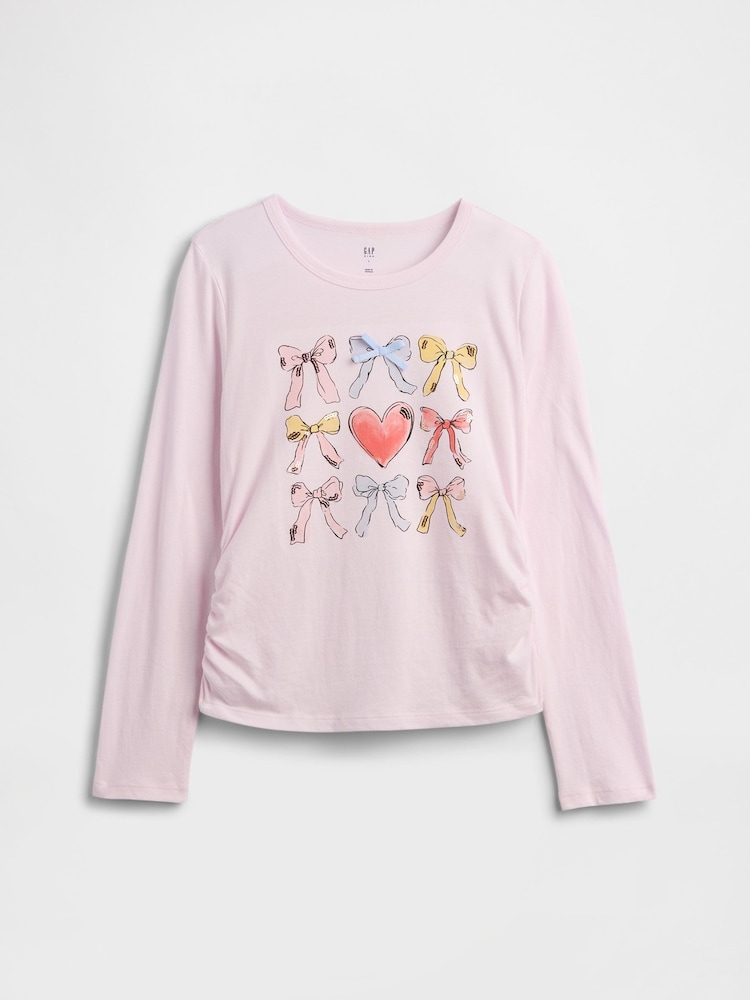 Gap Pink Bow Ruched Graphic T-Shirt (4-13yrs) - Image 1 of 2 Gap Pink Bow Ruched Graphic T-Shirt (4-13yrs) - Image 1 of 2