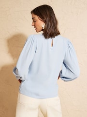 Love & Roses Light Blue Floral Embroidered 3/4 Sleeve Top - Image 4 of 4