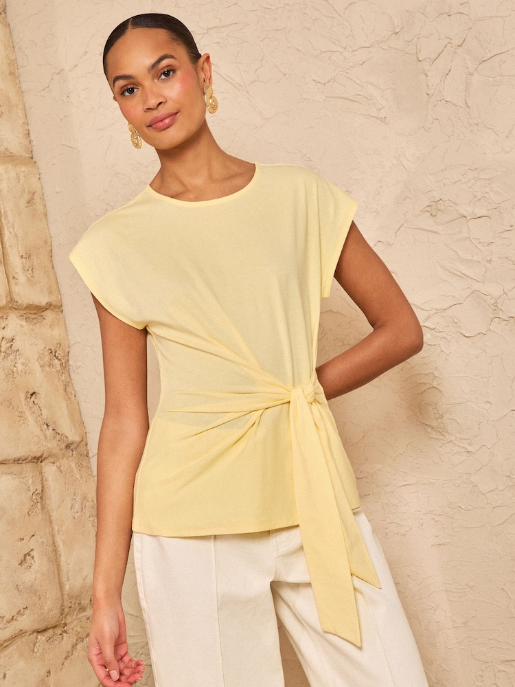 Gelb - Love & Roses Jersey-T-Shirt mit seitlicher Bindung - Bild 1 von 4