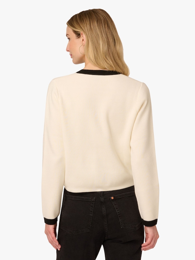 Long Sleeve Crew Neck Contrast Bow Neck Cardigan Sweater - Image 2 of 6