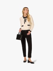 Long Sleeve Crew Neck Contrast Bow Neck Cardigan Sweater - Image 3 of 6