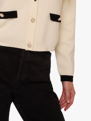 Long Sleeve Crew Neck Contrast Bow Neck Cardigan Sweater - Image 4 of 6